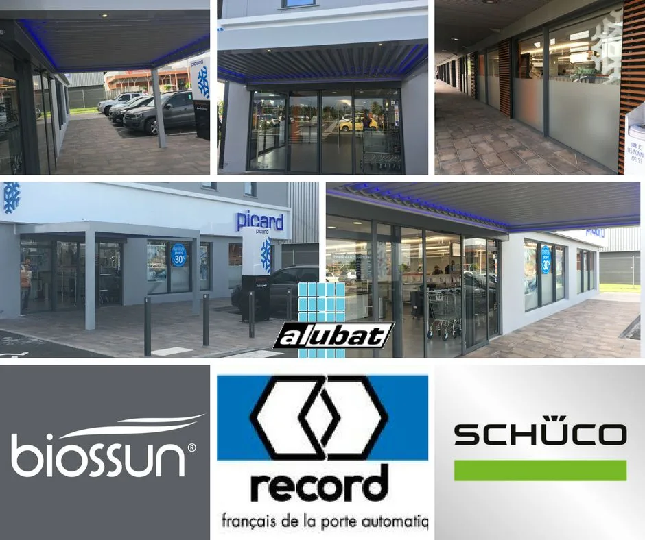Pergola Biossun, Portes Automatiques RECORD et Façade SCHUCO pour le magasin Picard du Centre Commercial Collin's en Guadeloupe